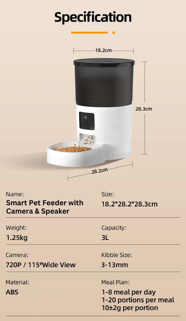 Smart Pet Feeder with Camera & Speaker